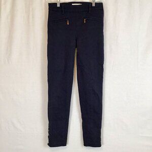 Tory Burch Navy Dark Blue Skinny Jeans Pants Moto Detailing Button Ankle Size 25